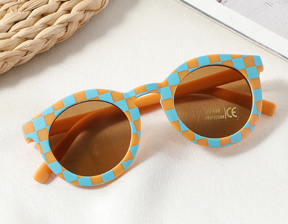 Yellow Blue Checkers Sunglasses for Kids