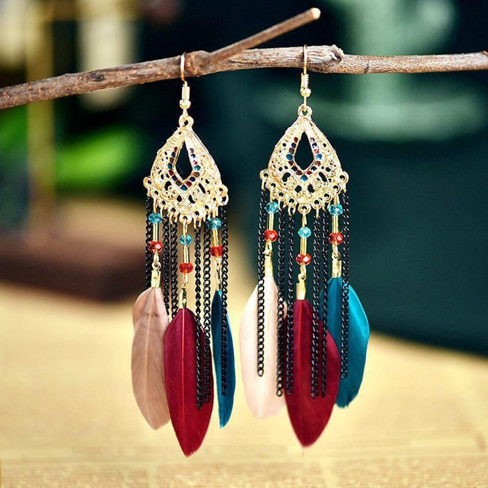 Beaded & Feather Dangling Earrings | Multiple Colors