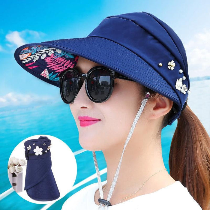 Sun Hat 4--Dark blue with pearls