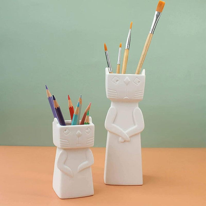 White Ceramic Kitten Design Vase | Multiple Sizes-sourcy-global.myshopify.com-