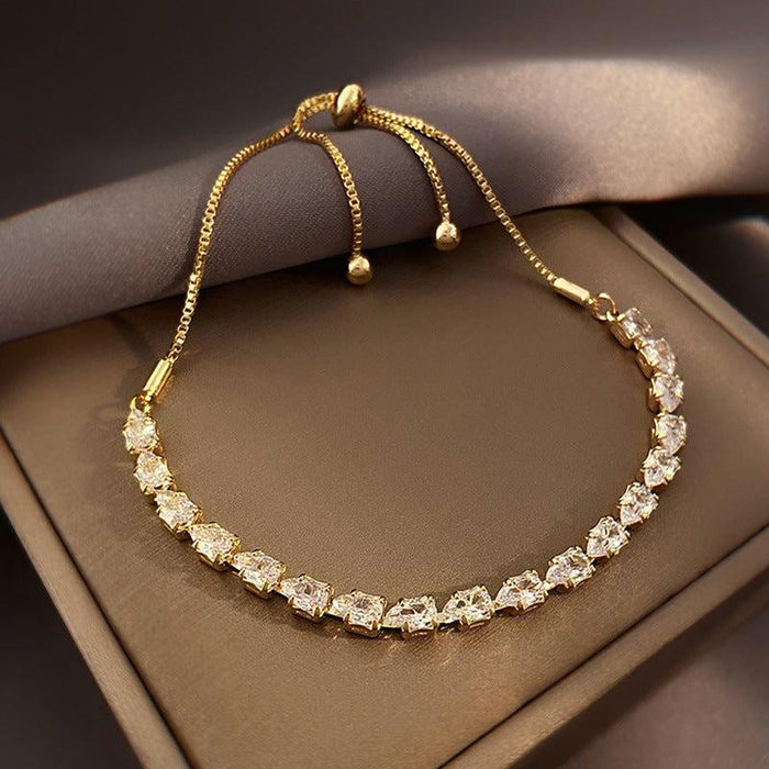 Diamond Studs & Gold Chain Bracelet