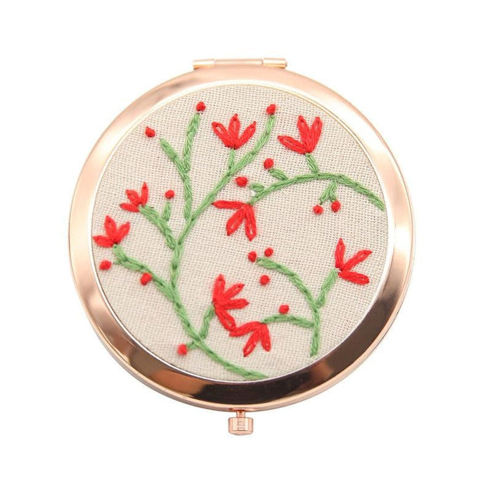 Embroidered Floral Design Compact Mirror | Multiple Styles