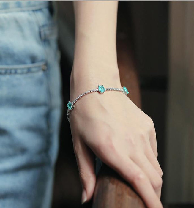 Blue Crystal Bracelet | Silver Base