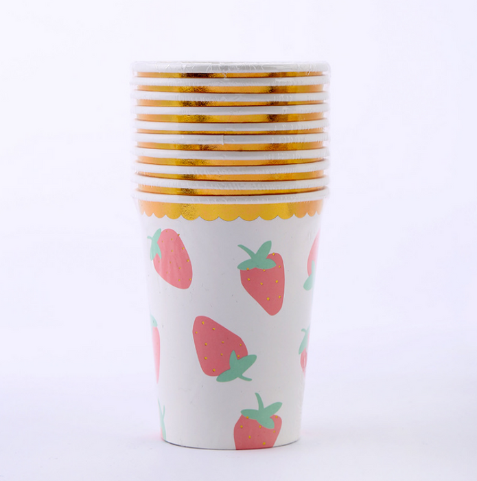 Strawberry Print Paper Cups | 10 pcs