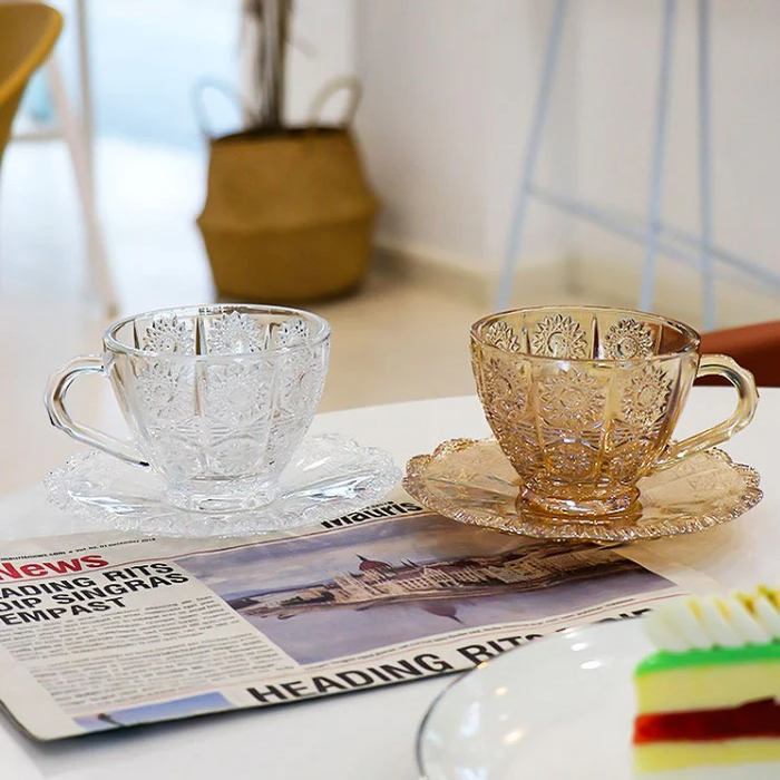 Vintage Breakfast Ceramic Mug Saucer Set | Multiple Colors