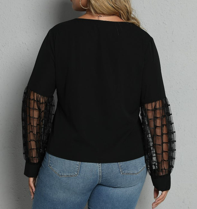 Black Longsleeve Shirt with Lace Sleeves Plus Size | Multiple Sizes