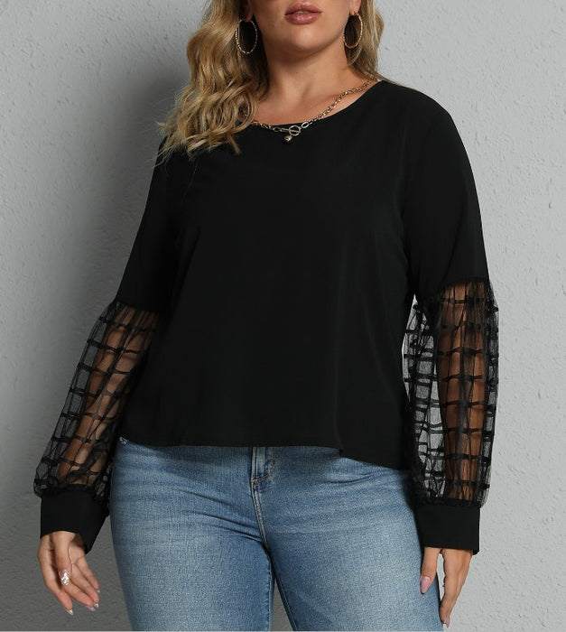 Black Longsleeve Shirt with Lace Sleeves Plus Size | Multiple Sizes