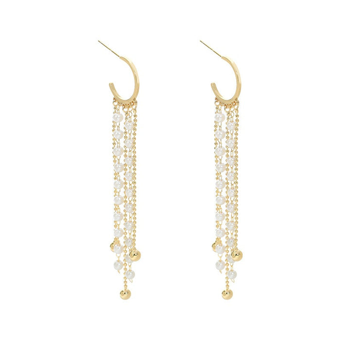 Tassel Earrings with Pearl & Gold Chains-sourcy-global.myshopify.com-