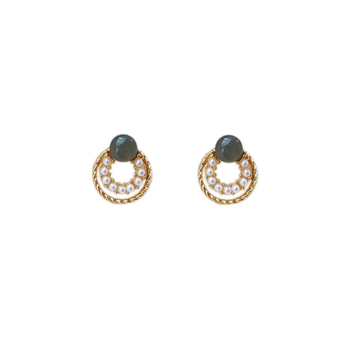 Multi-Stone (Jade, Pearl, and Gold) Earring