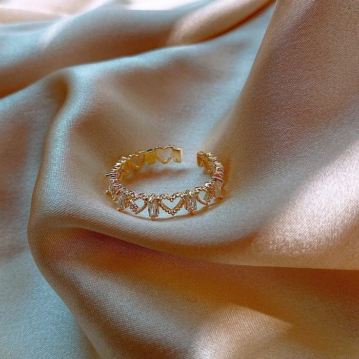 Gold & Crystal Heart Design Ring