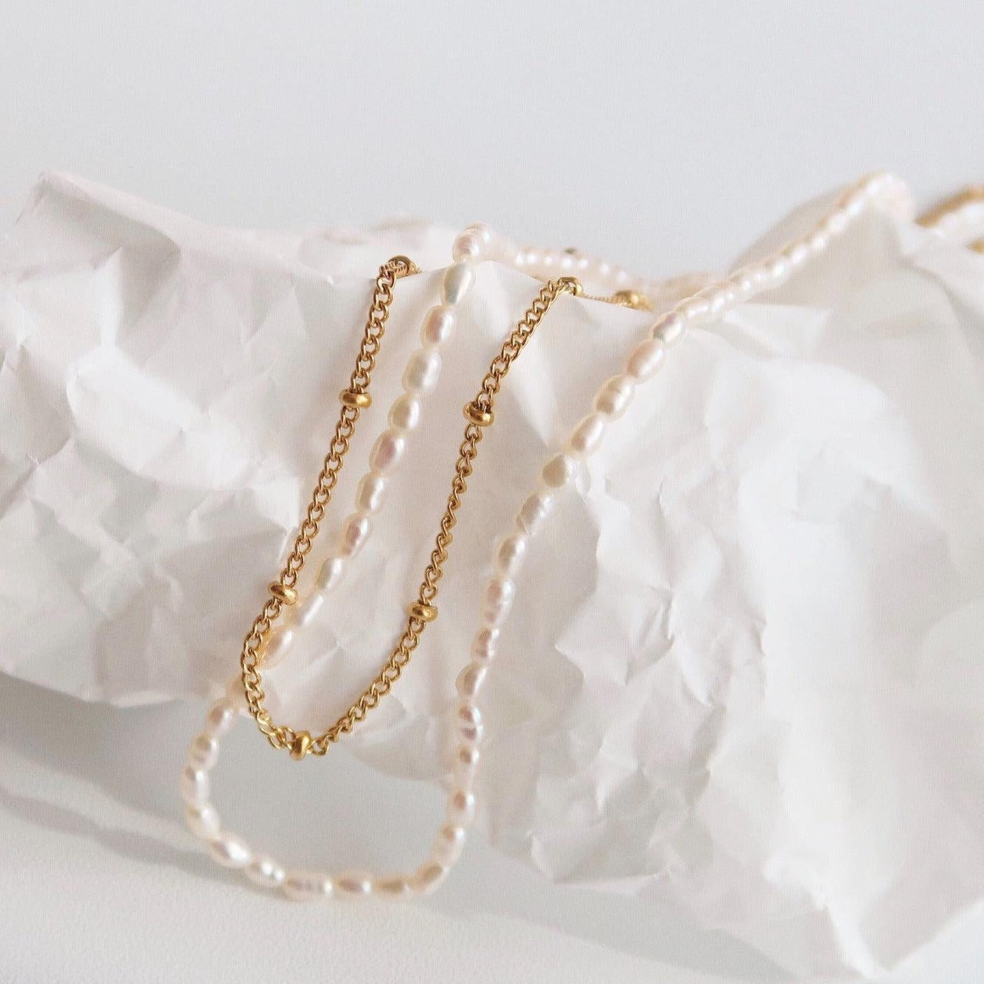 Gold Chain & Pearl Double Necklace