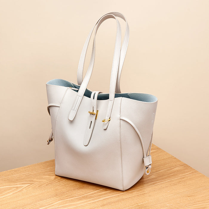 Large Faux Leather Tote Bag with Buckle | Multiple Colors