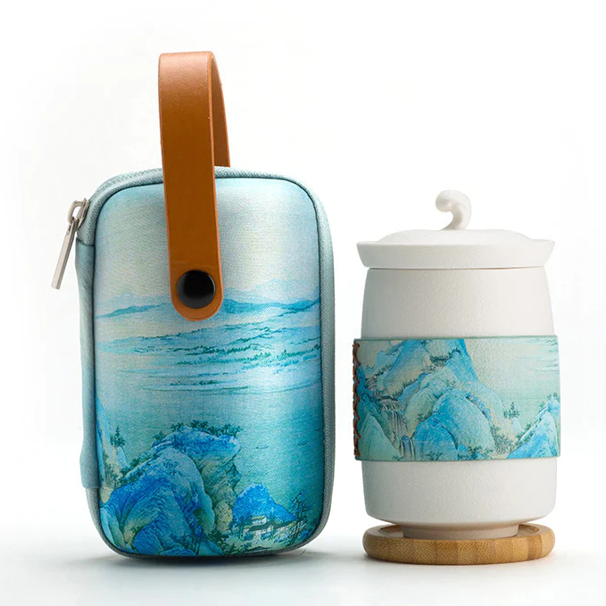 Blue Ceramic Travel Tea Cup Set | Multiple Styles