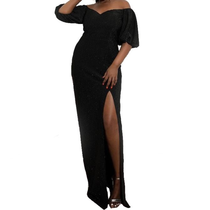 Black Off Shoulder Evening Gown | Plus Size